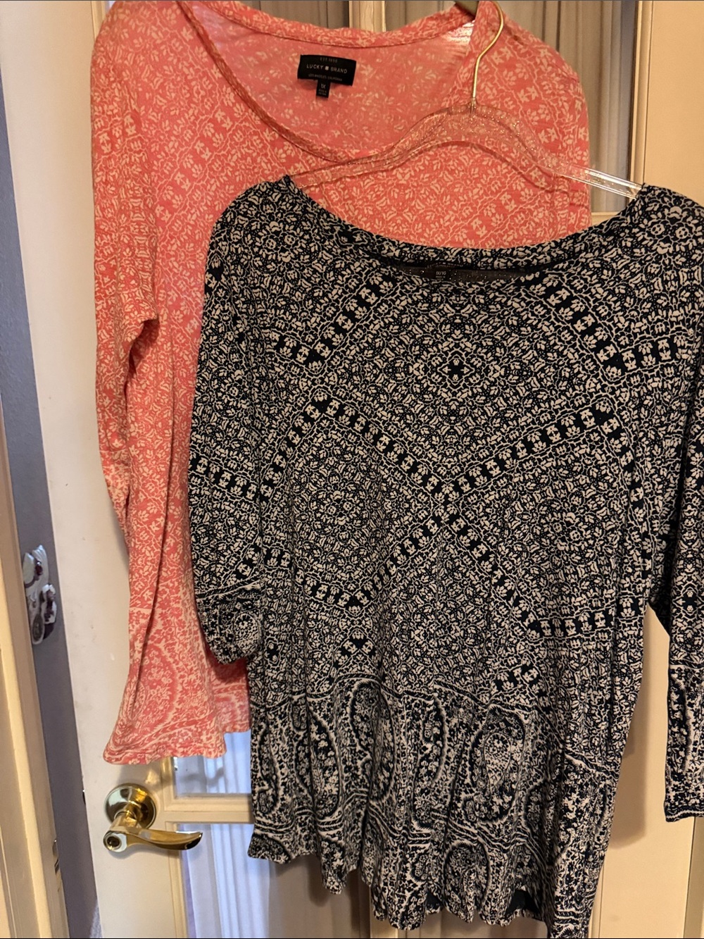 Lucky Brand Coral and Black Printed Long Sleeve Tops (Set of 2)